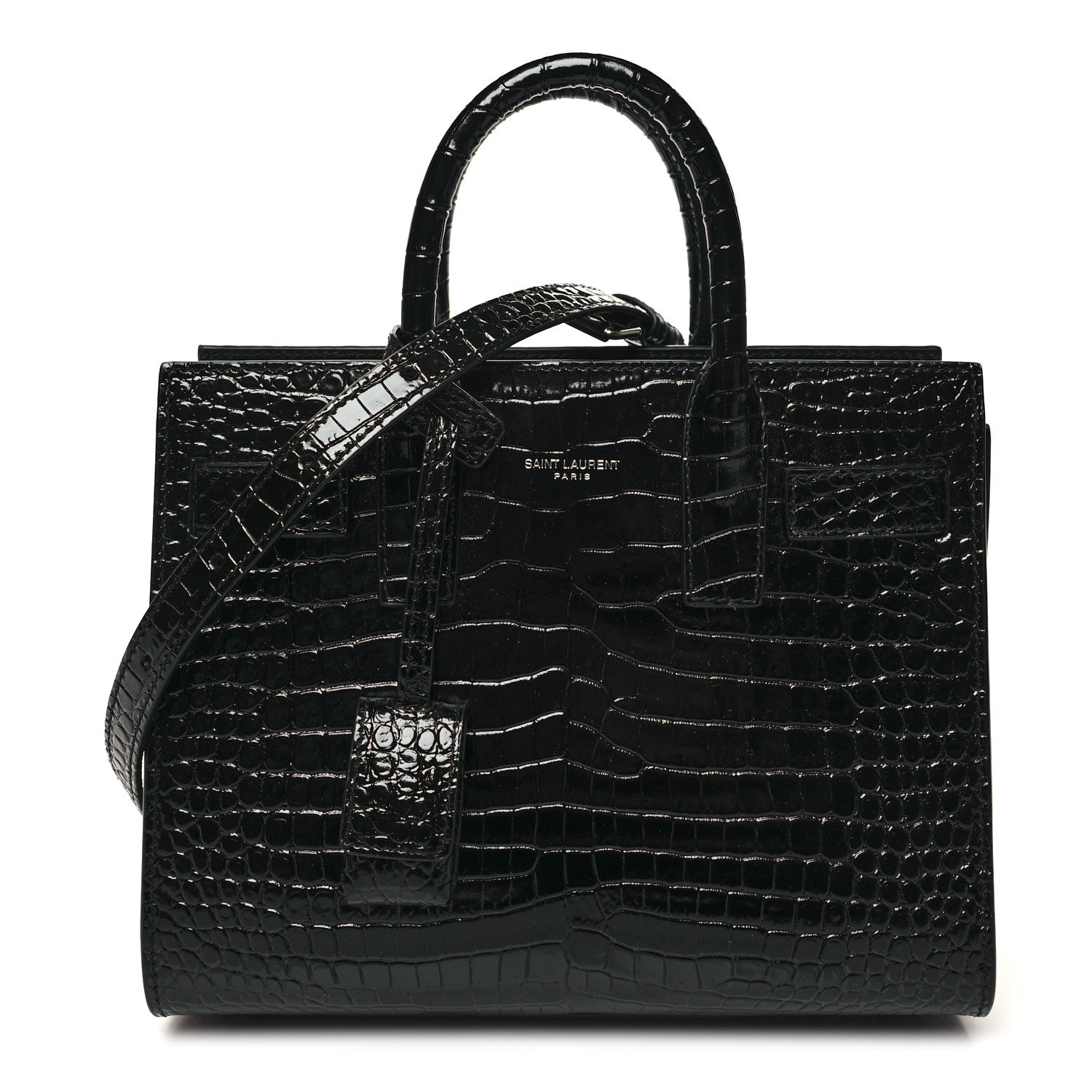 Saint Laurent Calfskin Crocodile Embossed Nano Sac De Jour Black 1 of 10