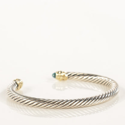 David Yurman Sterling Silver 14K Yellow Gold Blue Topaz 5mm Cable Classics Petite Color Bracelet 3 of 6