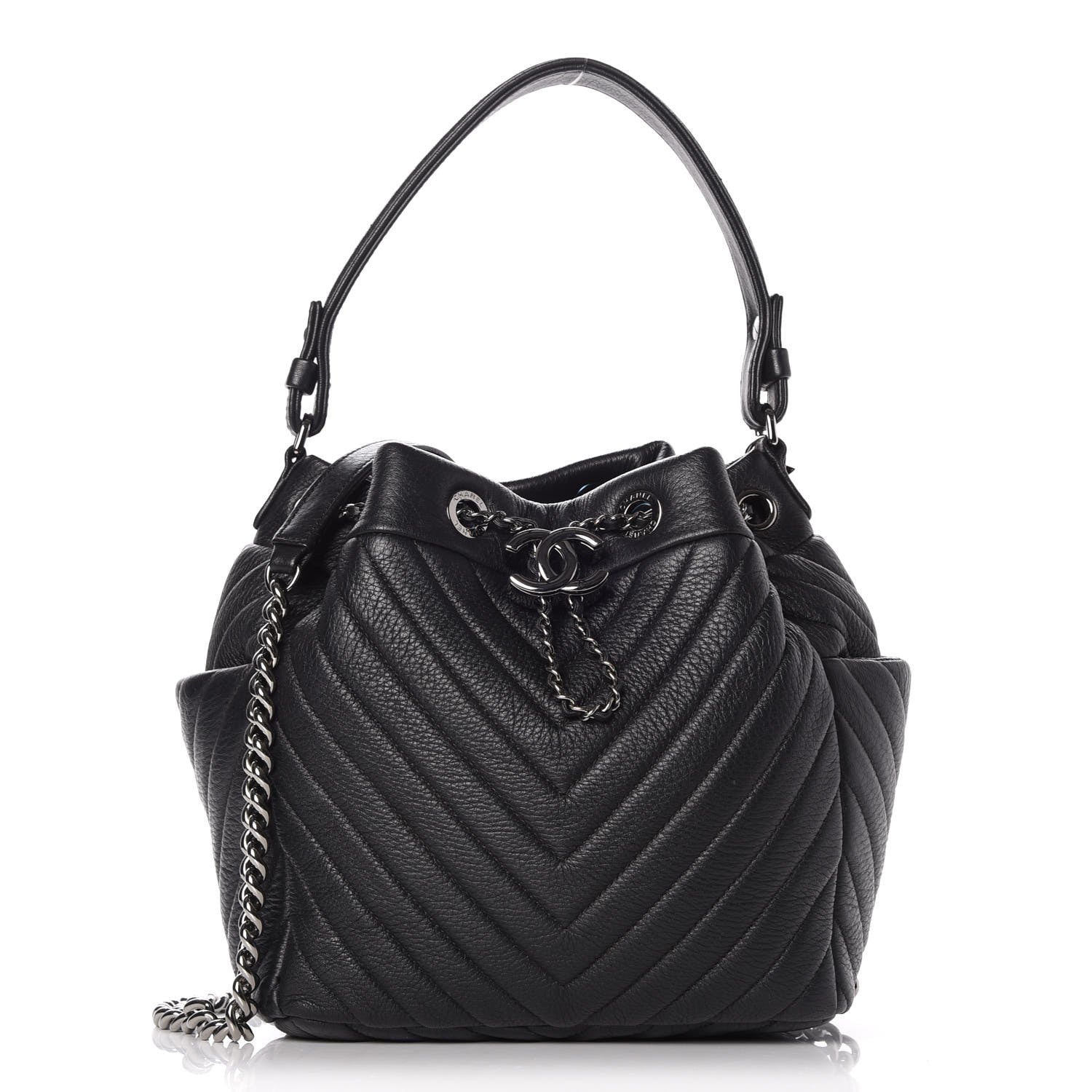 Chanel Deerskin Chevron Small CC Chain Bucket Bag Black 1 of 8