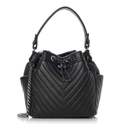 Chanel Deerskin Chevron Small CC Chain Bucket Bag Black 1 of 8