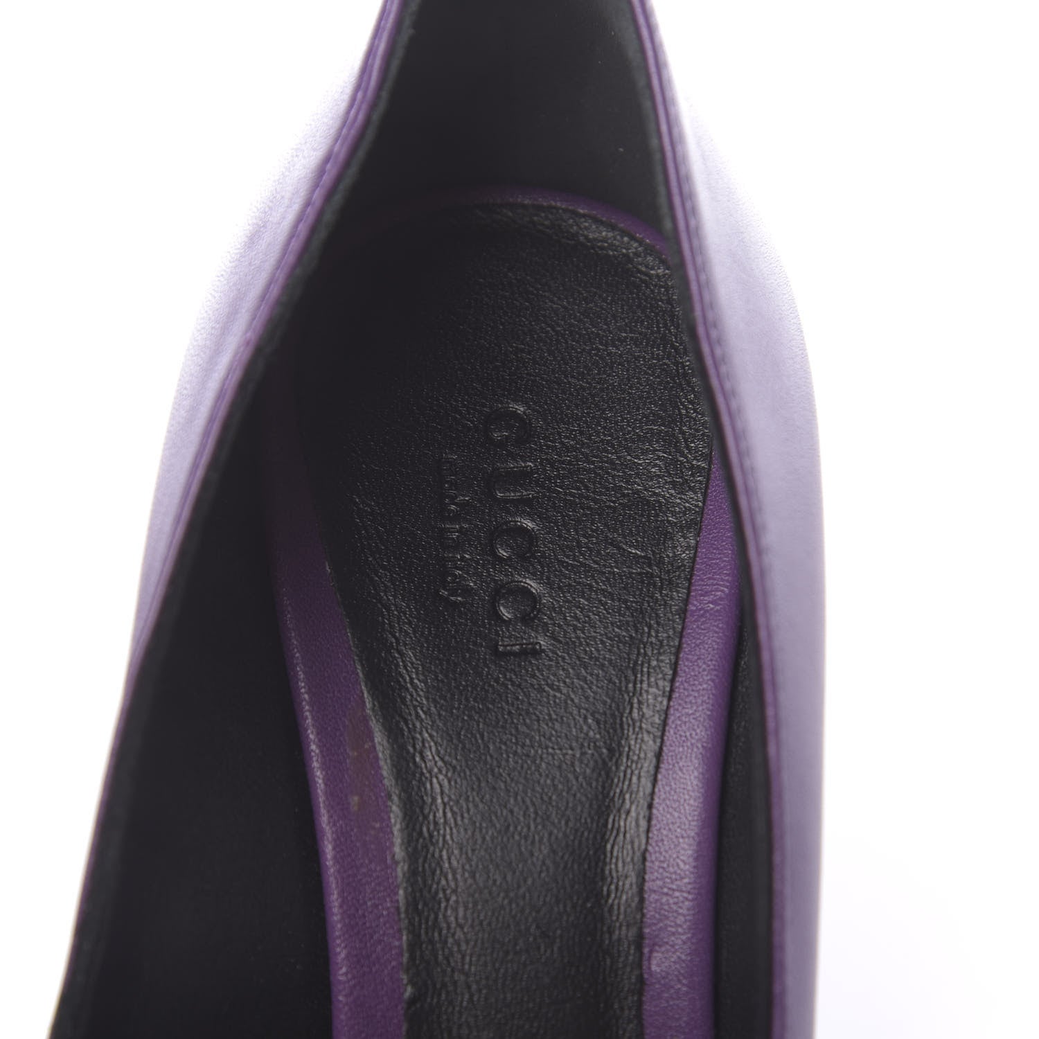 Gucci Calfskin Logo Plate Peep Toe Pumps 38 Purple 7 of 8