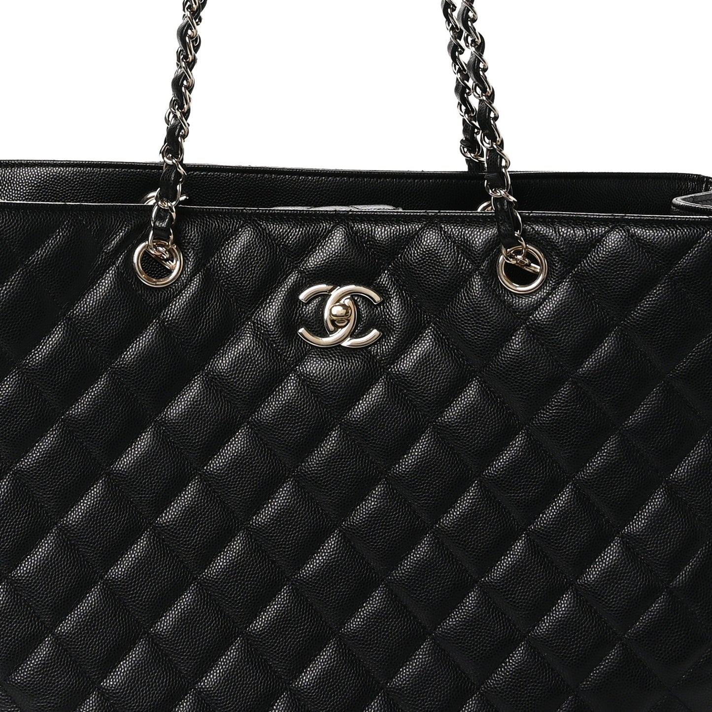 Caviar Quilted Large Shopping Tote Black