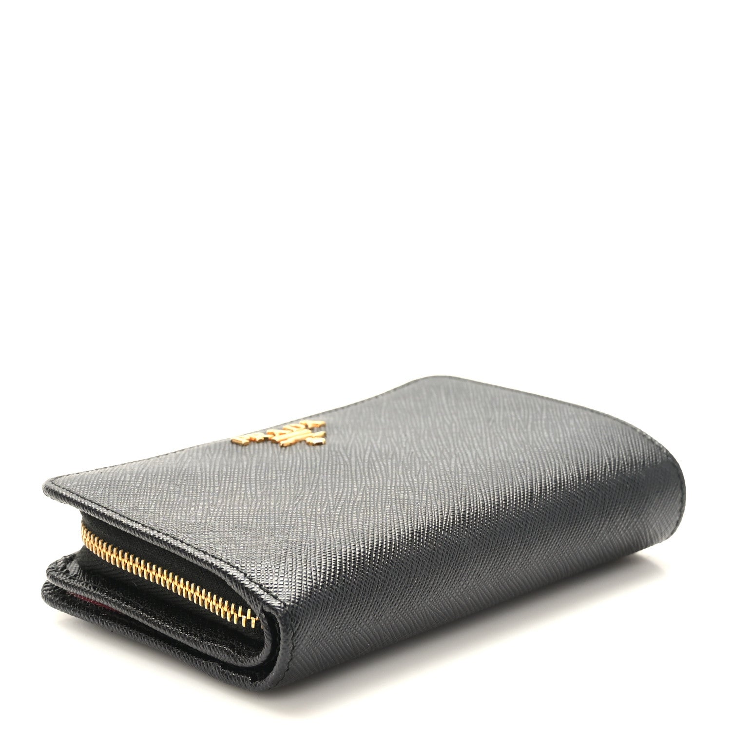 Prada Saffiano Metal Multicolor Compact Wallet Black 4 of 8