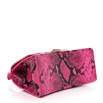 Balenciaga Shiny Calfskin Python Effect Small Hourglass Top Handle Bag Fuchsia Black 4 of 12