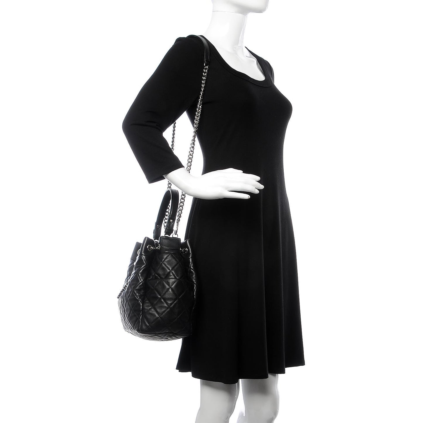 Lambskin Quilted Small CC Chain Bucket Bag Black