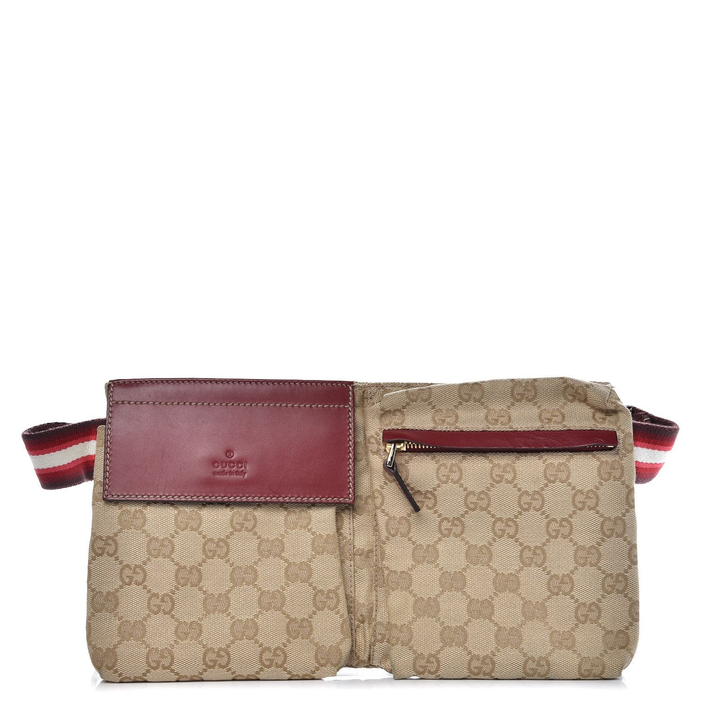 GG Monogram Web Double Pocket Belt Bag Red