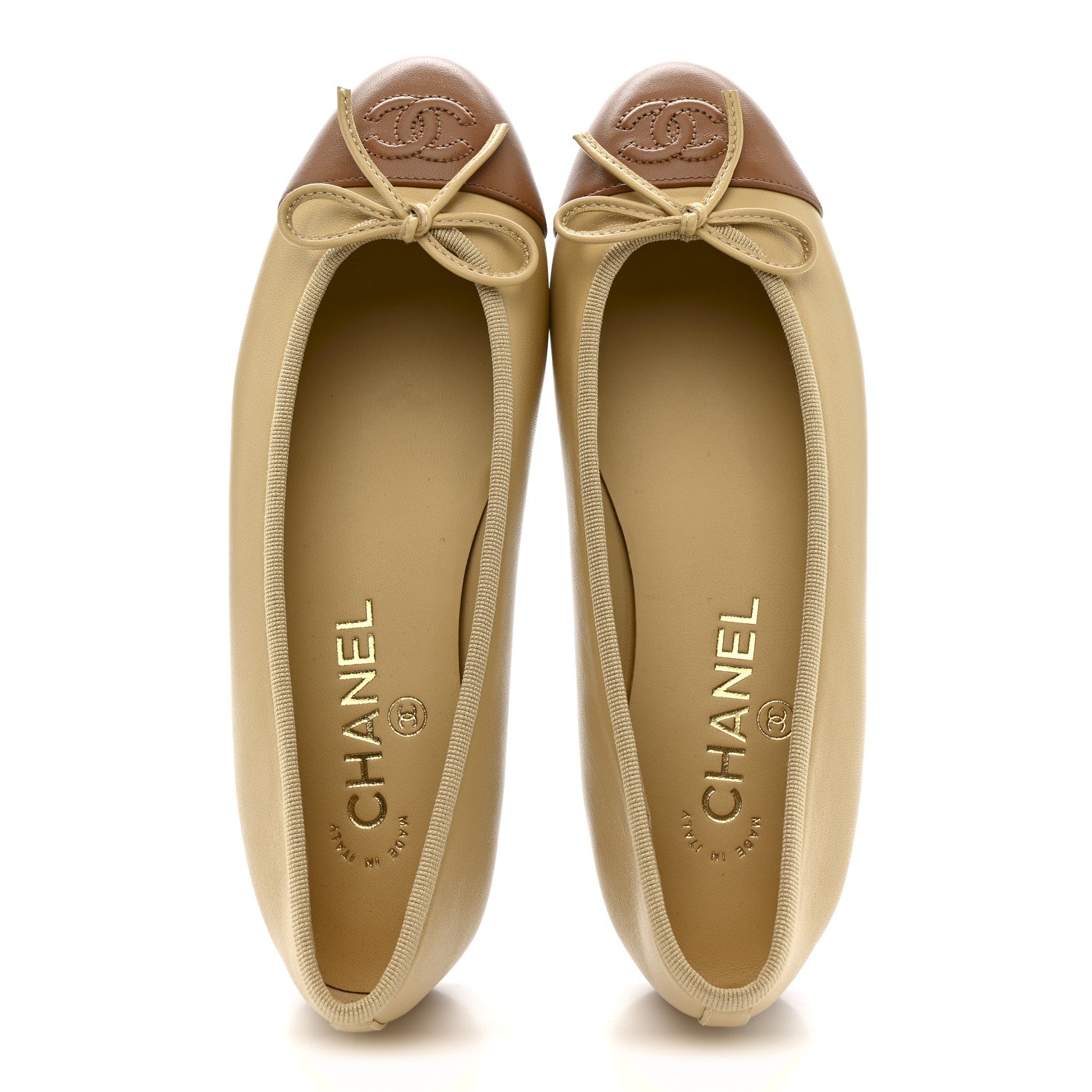 Chanel Lambskin Cap Toe CC Ballerina Flats 35.5 Beige Light Beige 2 of 10