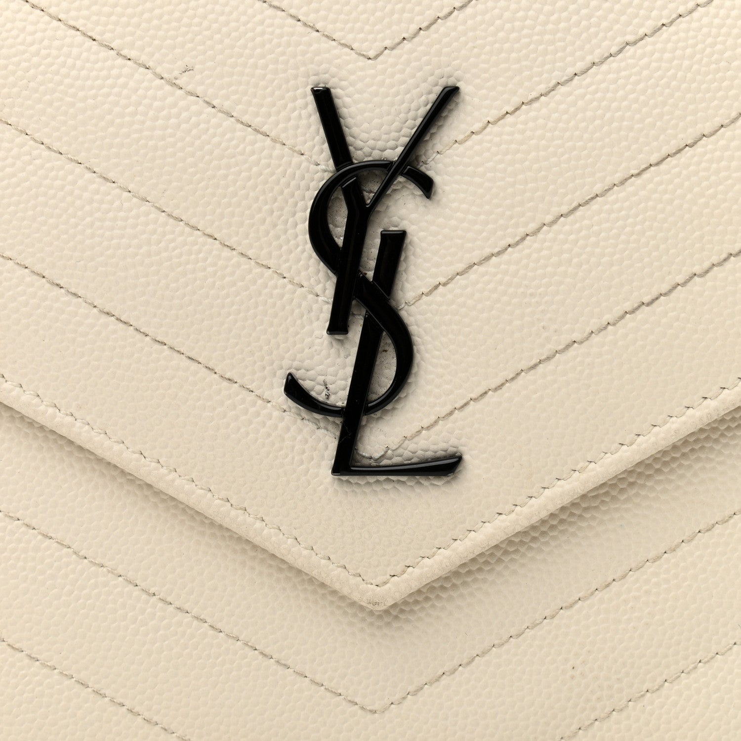 Saint Laurent Grain De Poudre Matelasse Chevron Monogram Envelope Chain Wallet Dove White 8 of 22