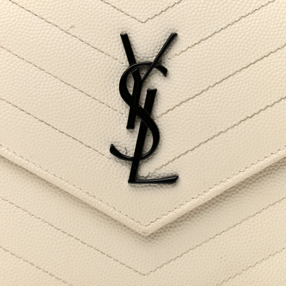 Saint Laurent Grain De Poudre Matelasse Chevron Monogram Envelope Chain Wallet Dove White 8 of 22