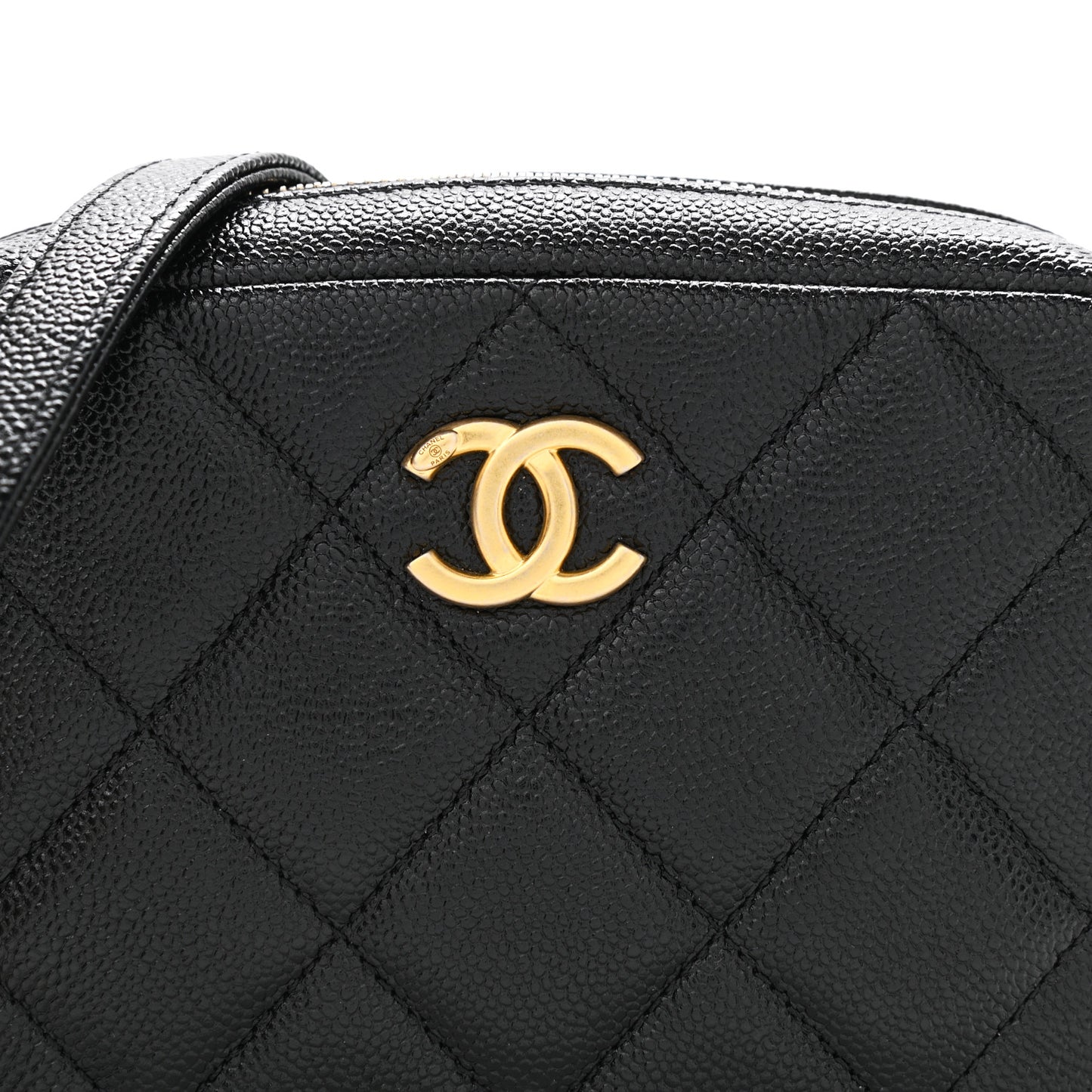 Shiny Caviar Quilted Chain Melody Camera Bag Black