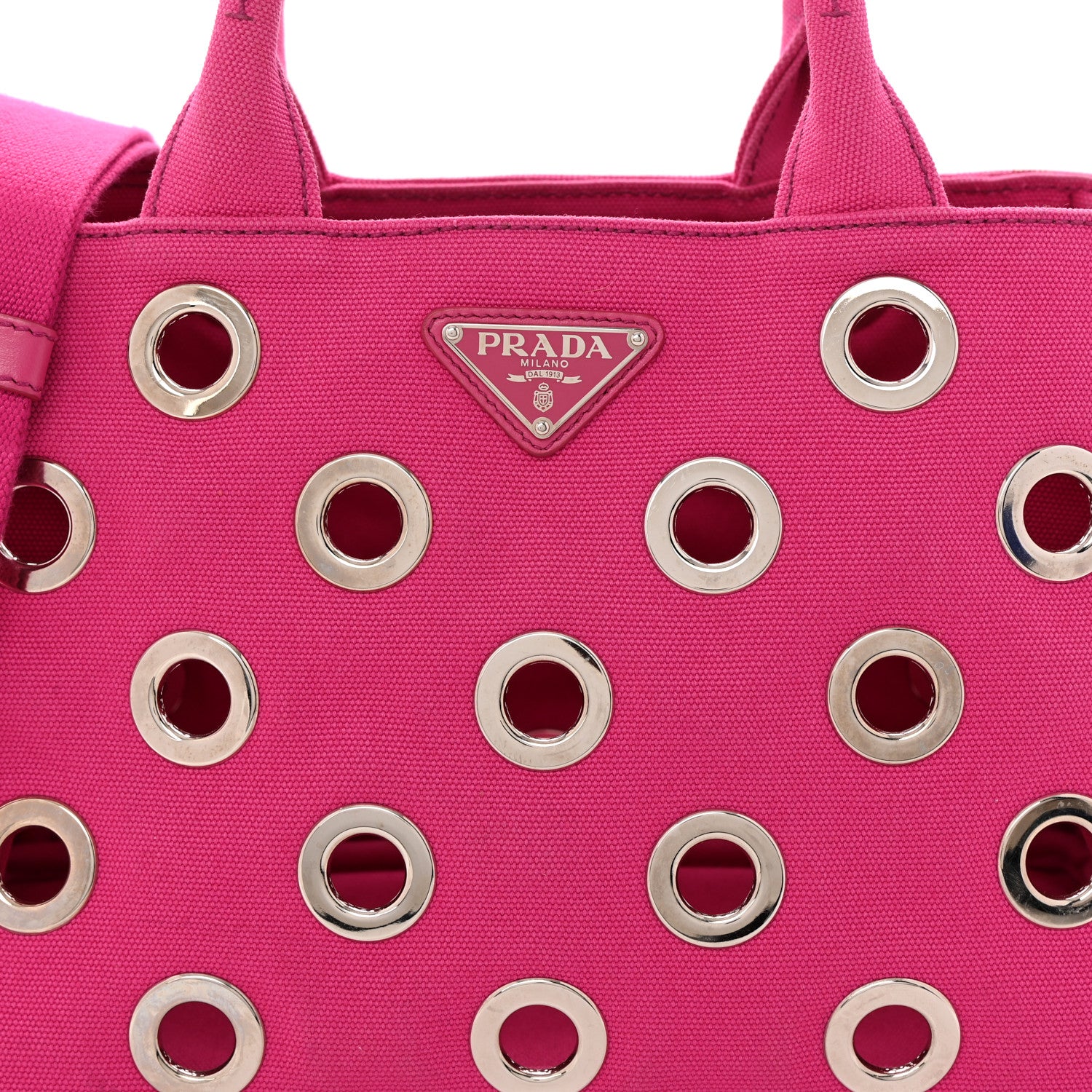 Prada Canvas Grommet Canapa Tote Pink 9 of 17