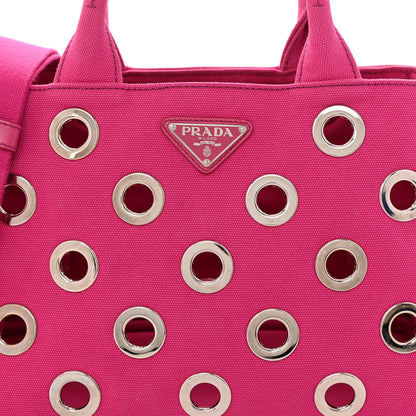 Prada Canvas Grommet Canapa Tote Pink 9 of 17