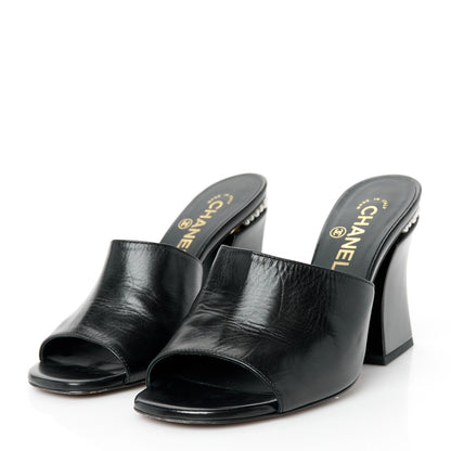 Chanel Shiny Goatskin Pearl Mule Sandals 38 Black 3 of 10