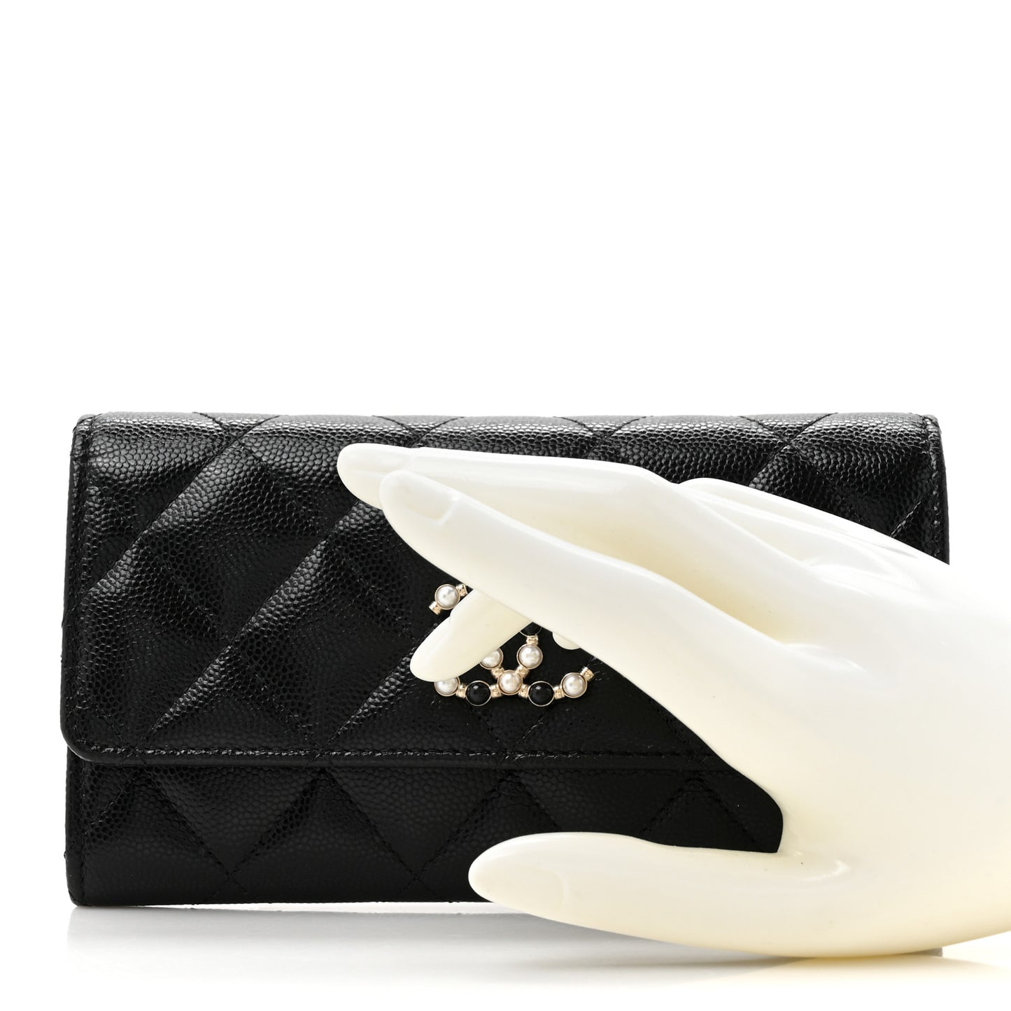 Caviar Quilted Pearl Coco Candy Wallet Black