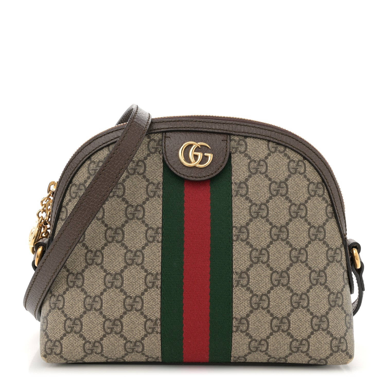 Gucci GG Supreme Monogram Textured Dollar Calfskin Web Small Ophidia Dome Shoulder Bag Beige Ebony New Acero 1 of 10