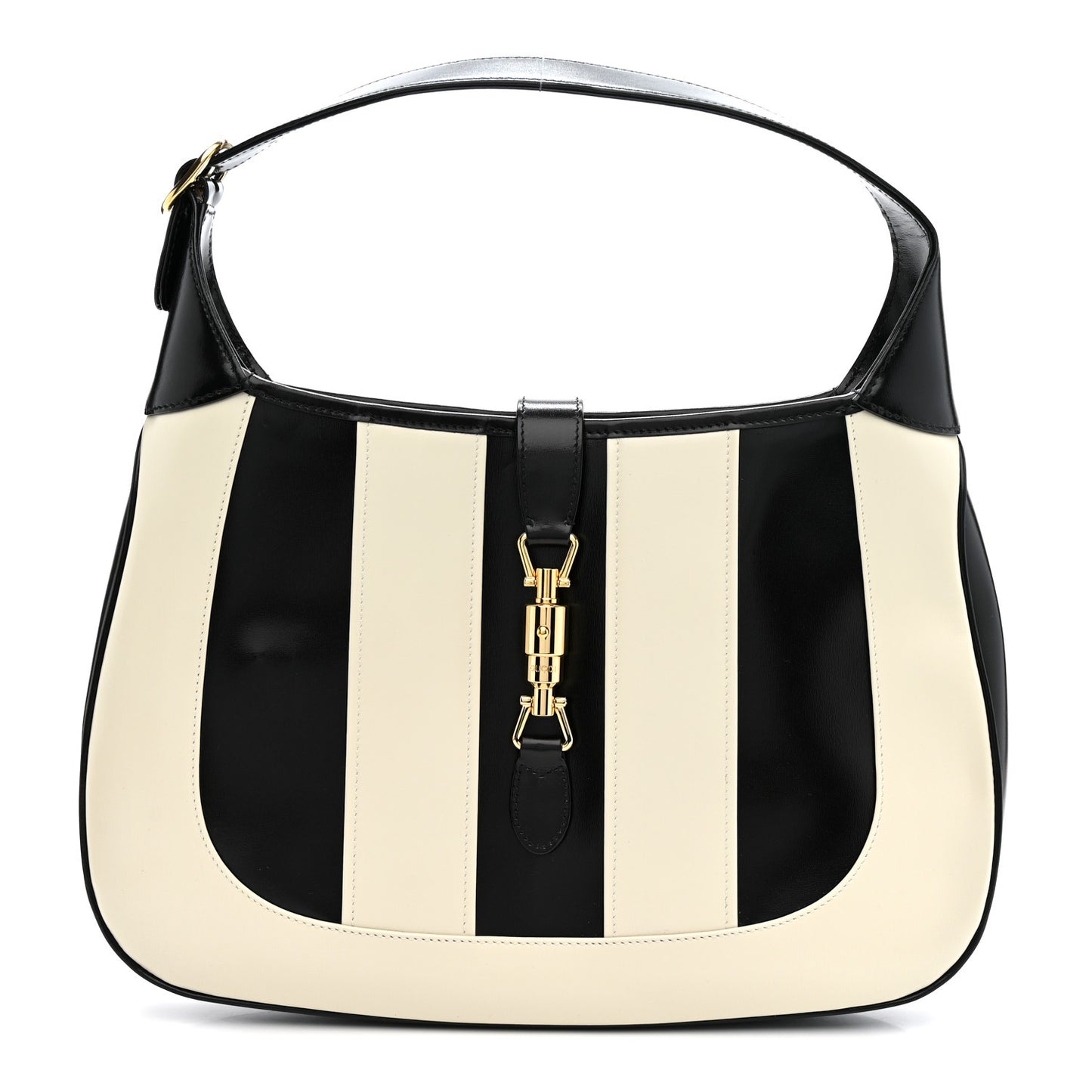 Boarded Dyana Lux Calfskin Striped Medium Jackie 1961 Hobo Black White