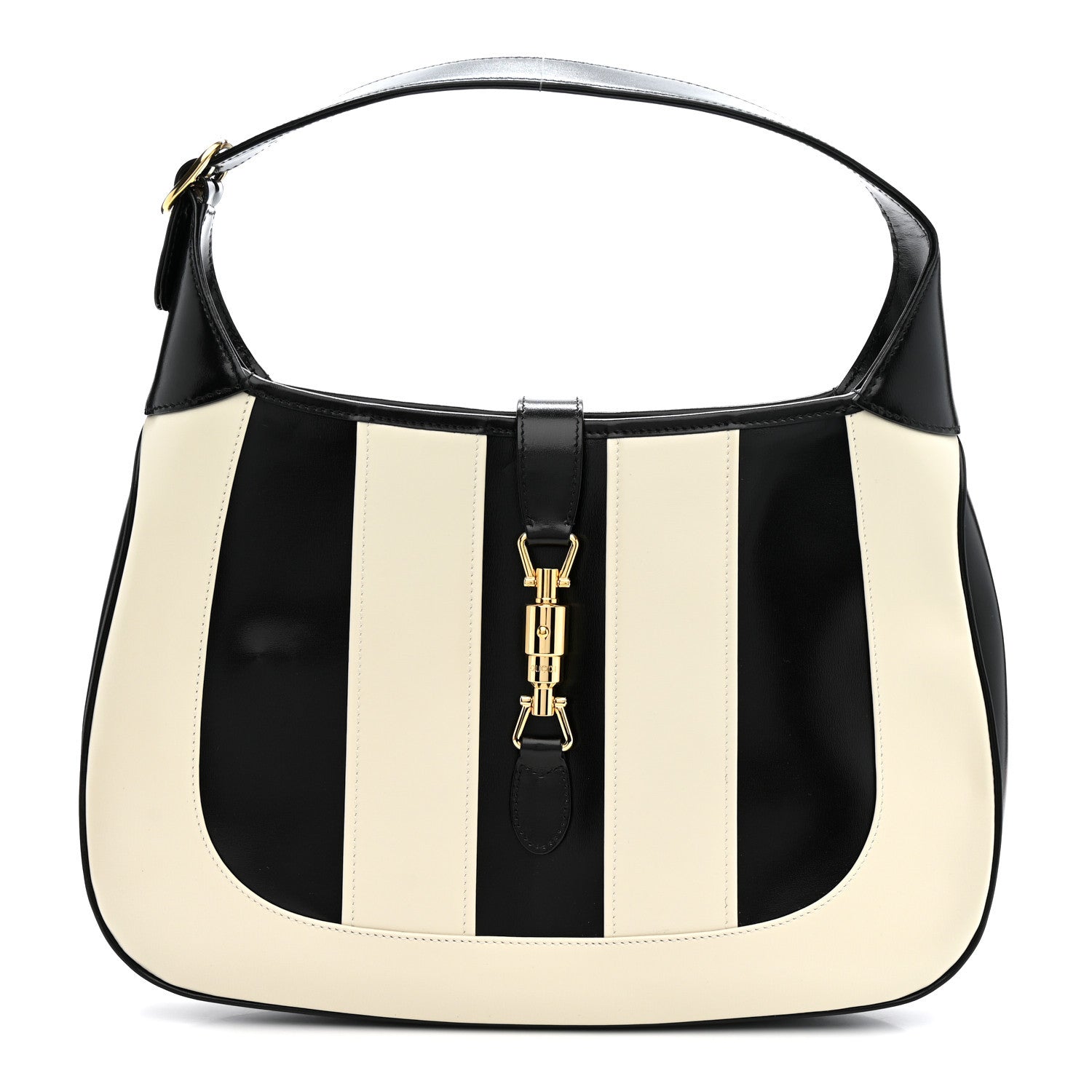 Gucci Boarded Dyana Lux Calfskin Striped Medium Jackie 1961 Hobo Black White 1 of 11