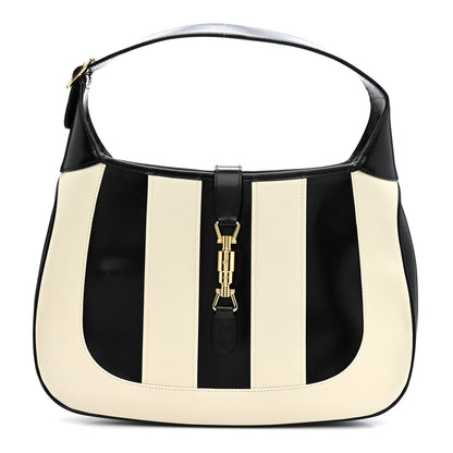Gucci Boarded Dyana Lux Calfskin Striped Medium Jackie 1961 Hobo Black White 1 of 11