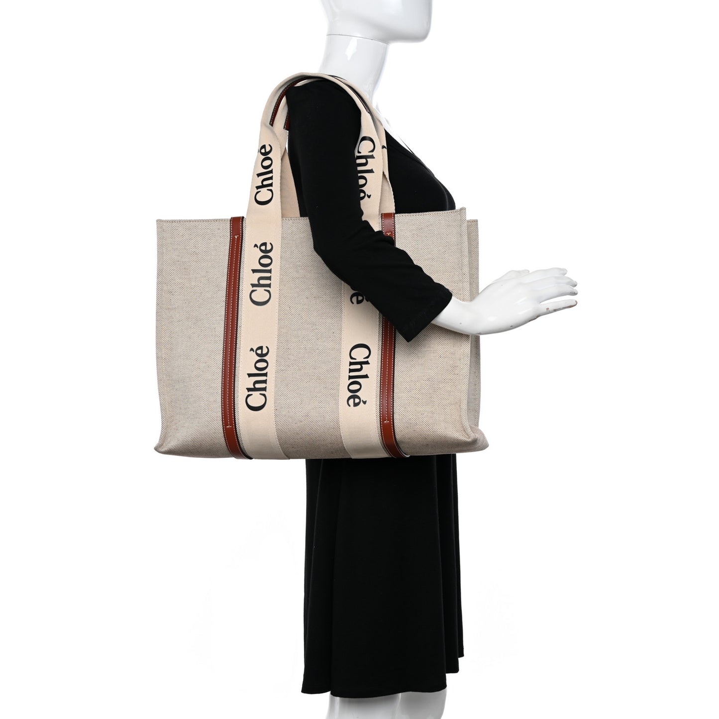 Cotton Calfskin Medium Woody Ribbon Tote White Brown