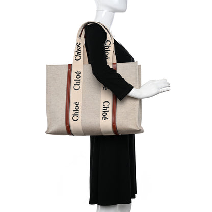 Chloe Cotton Calfskin Medium Woody Ribbon Tote White Brown 2 of 12