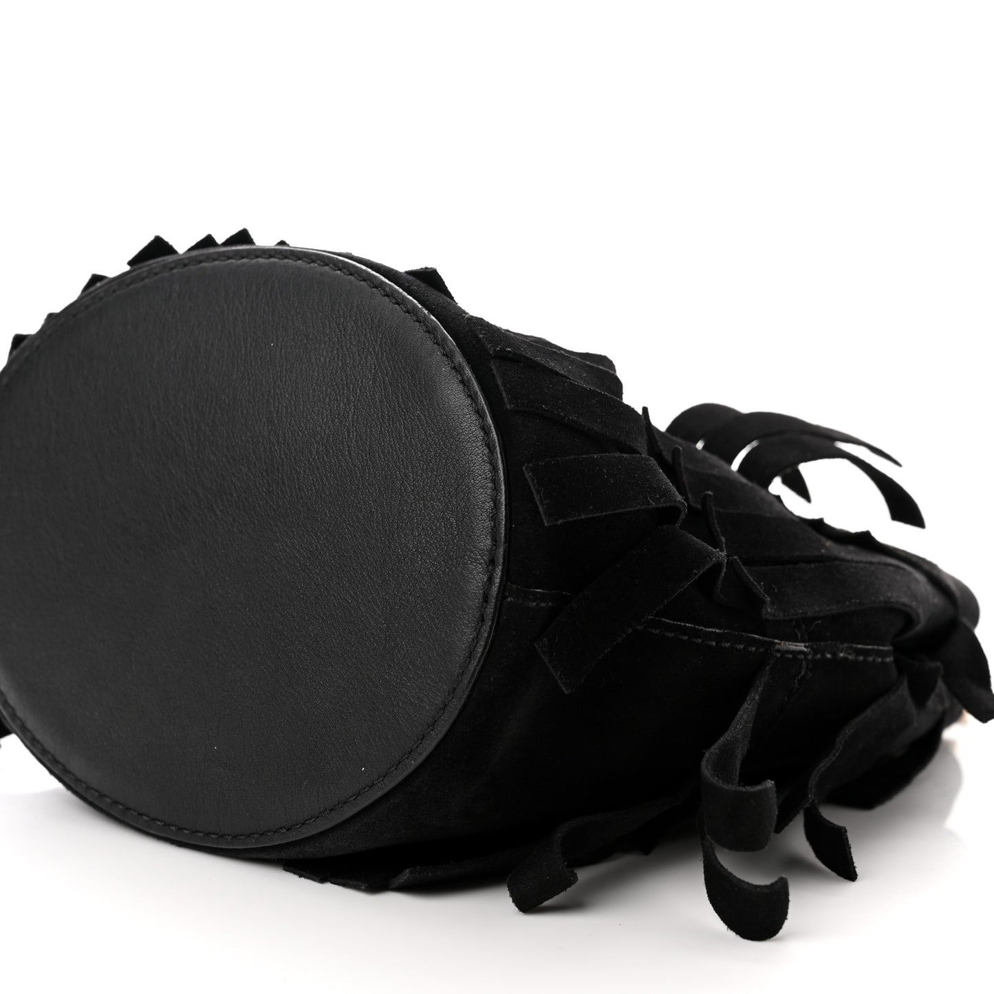 Suede Fringe Mini Bucket Bag Black