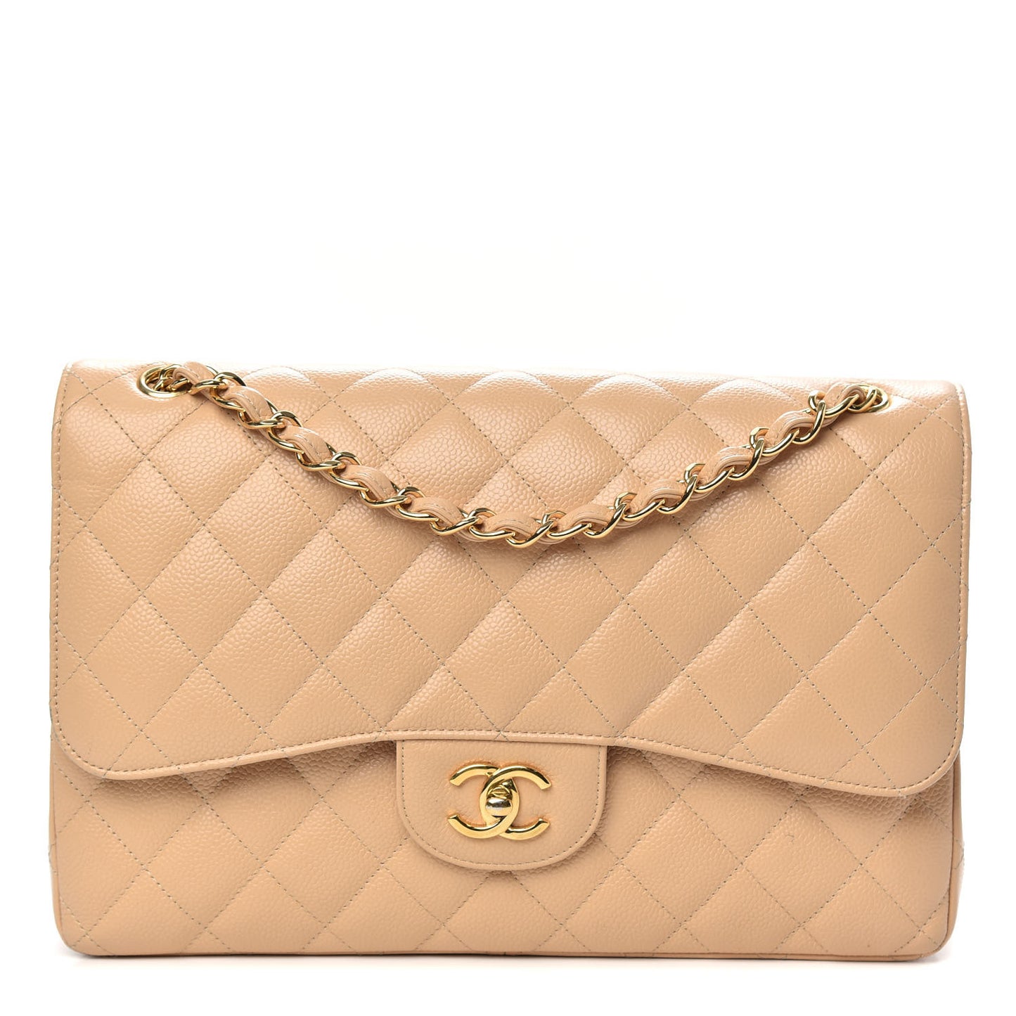 Caviar Quilted Jumbo Double Flap Beige Clair