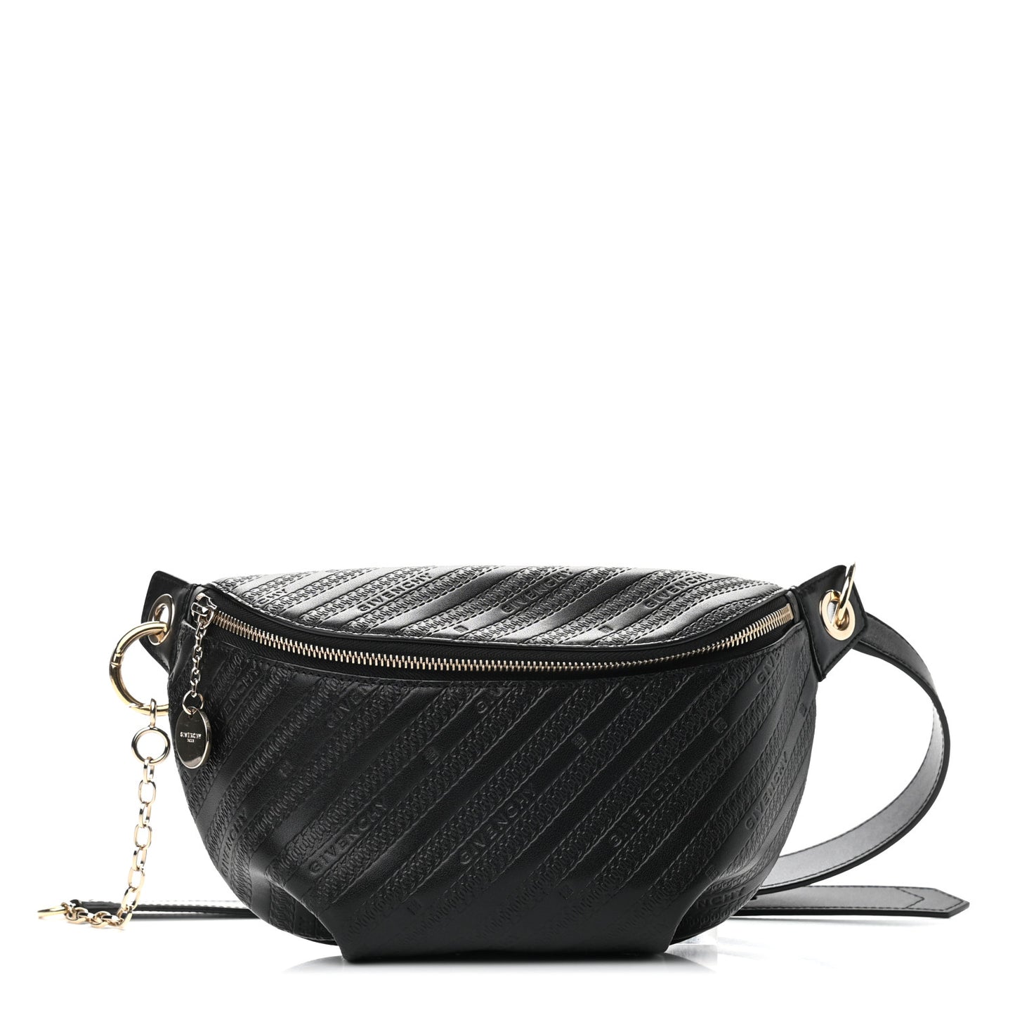 Calfskin Chain Embossed Bond Belt Bag Black