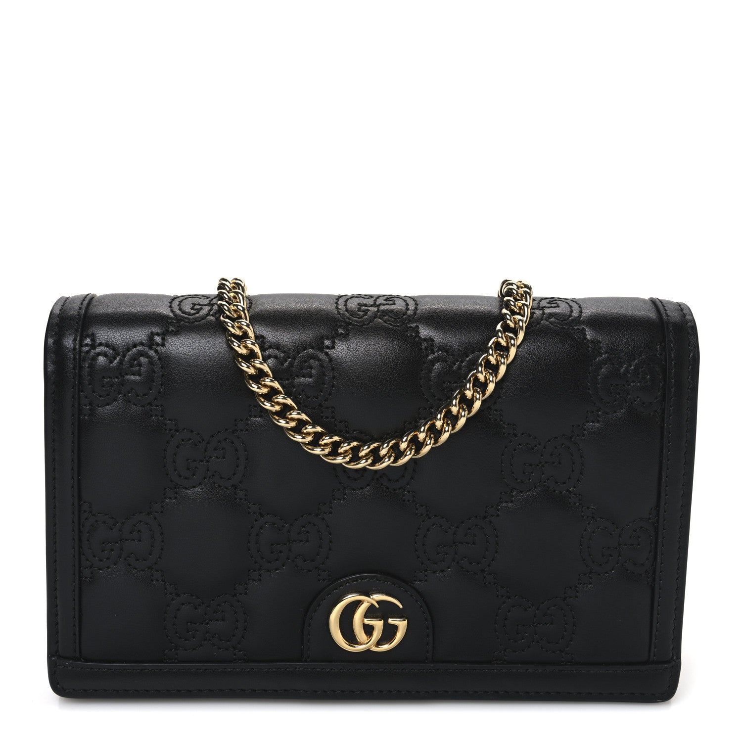 Gucci Calfskin GG Matelasse Chain Wallet Black 1 of 9