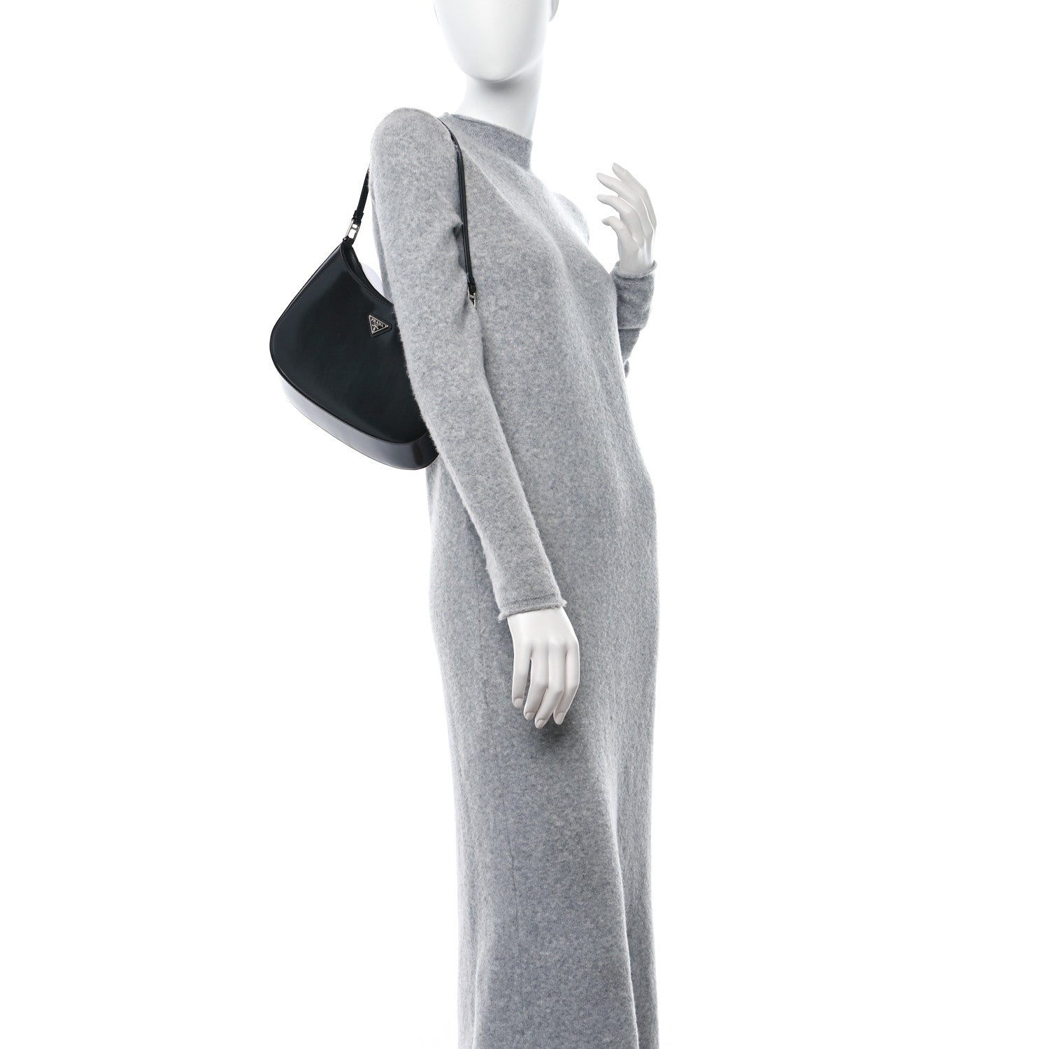 Prada Spazzolato Cleo Shoulder Bag Black 2 of 9