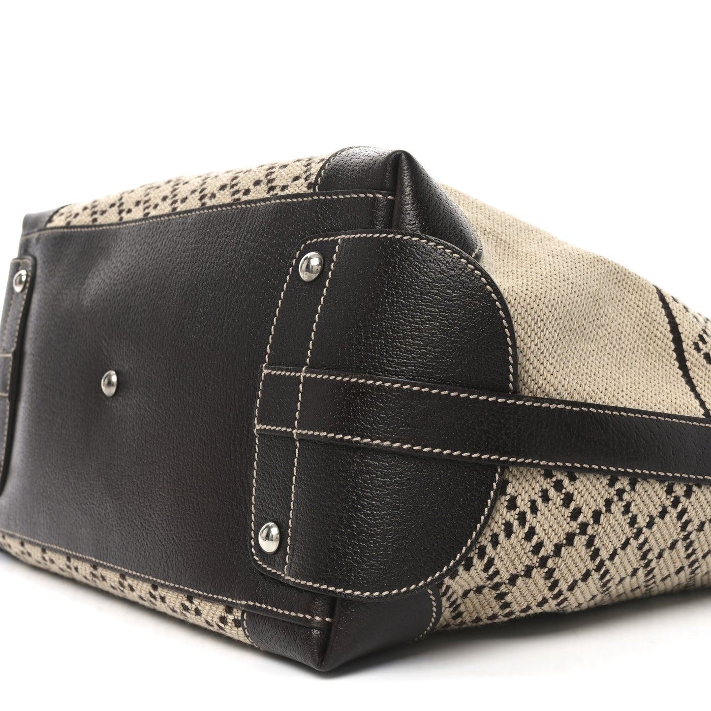 Wool Crest Embossed Tote Beige Dark Brown