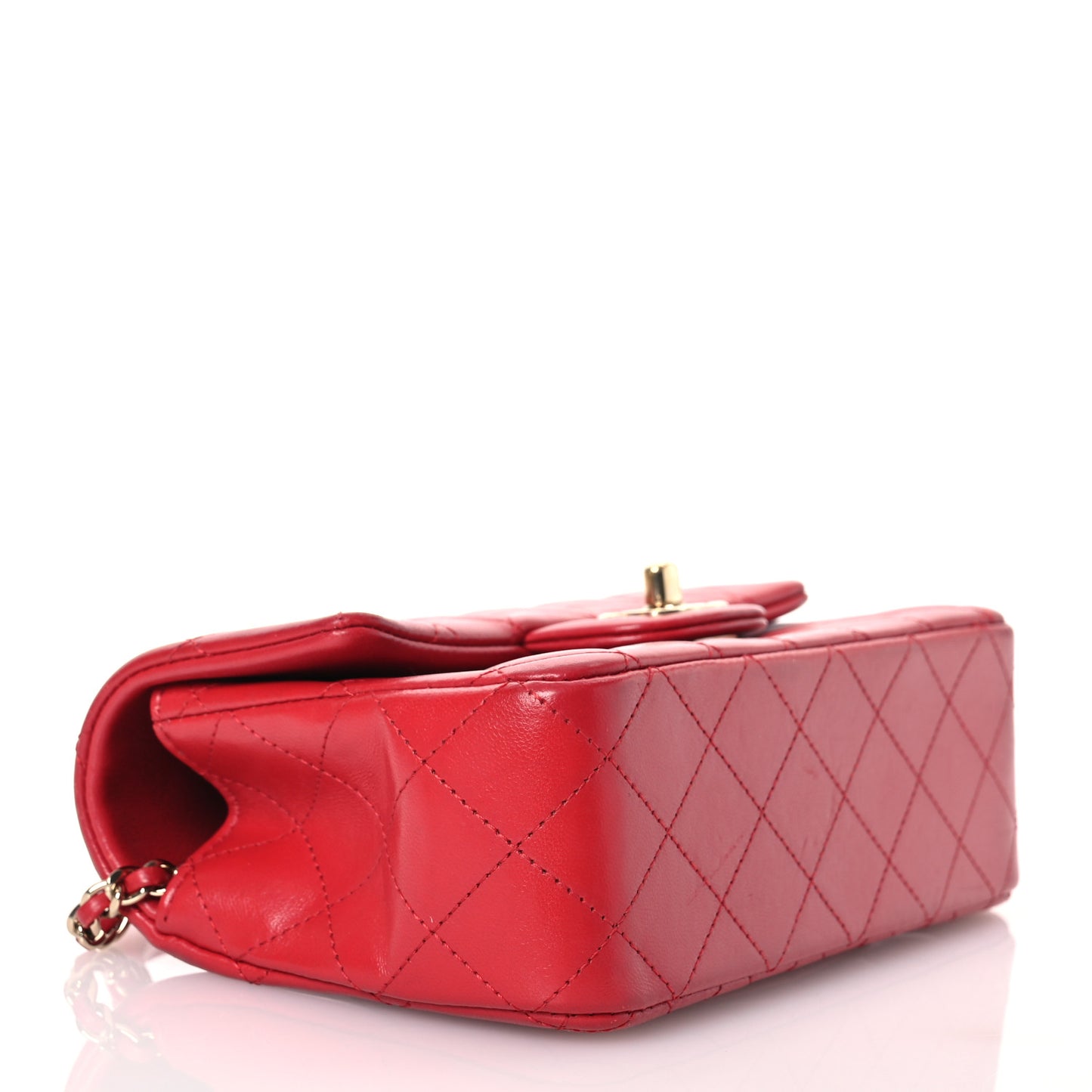 Lambskin Quilted Mini Top Handle Rectangular Flap Red