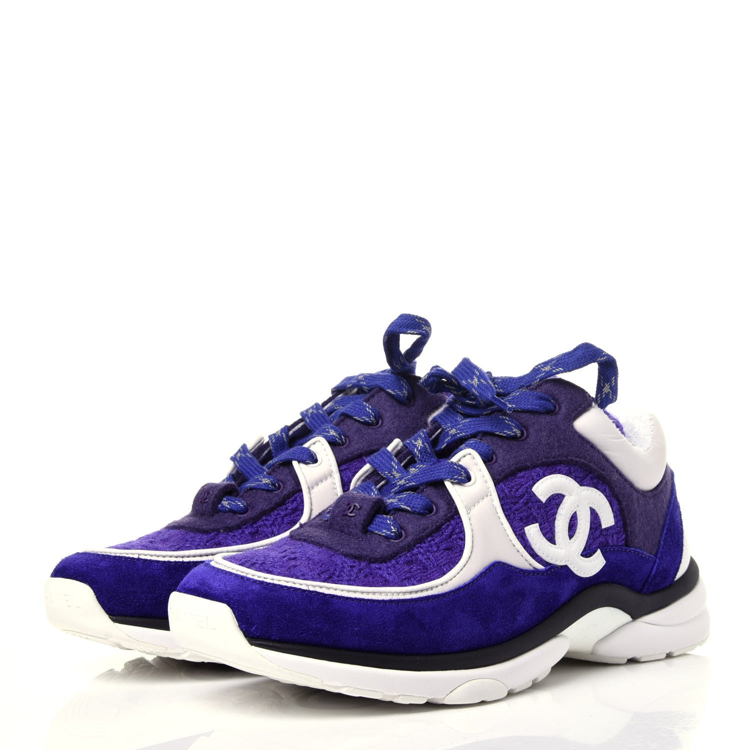 Chanel Suede Tweed Felt CC Sneakers 39 Purple 3 of 10