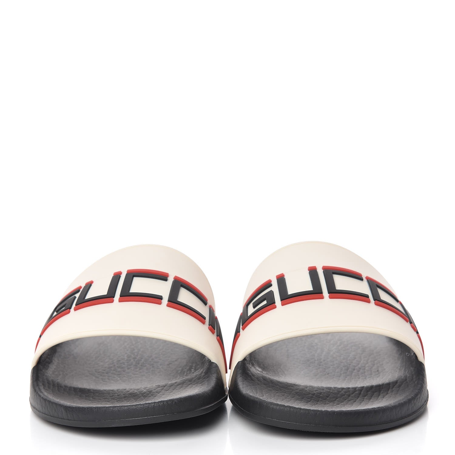 Gucci Rubber Stripe Womens Pool Slide Sandals 40 Ecru Poppy Black 2 of 8