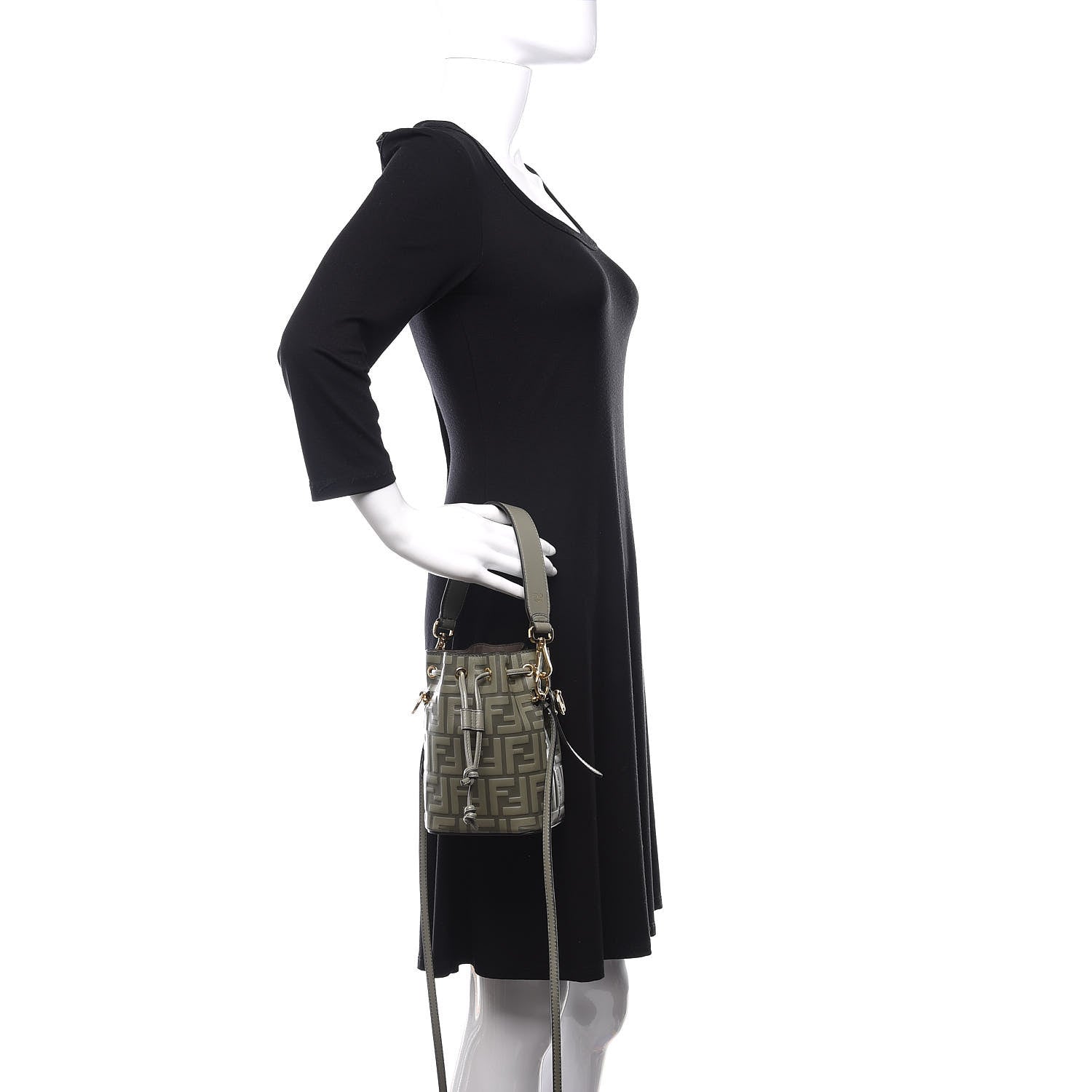 Fendi Calfskin F is Fendi FF 1974 Embossed Mini Mon Tresor Bucket Bag Moon 3 of 11