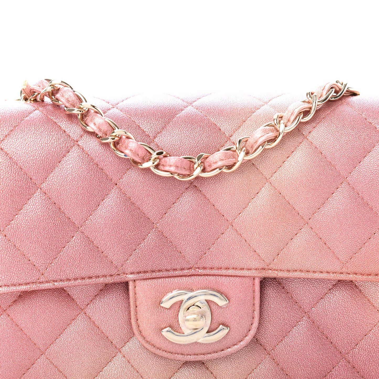 Metallic Lambskin Quilted Ombre Mini Rectangular Flap Pink
