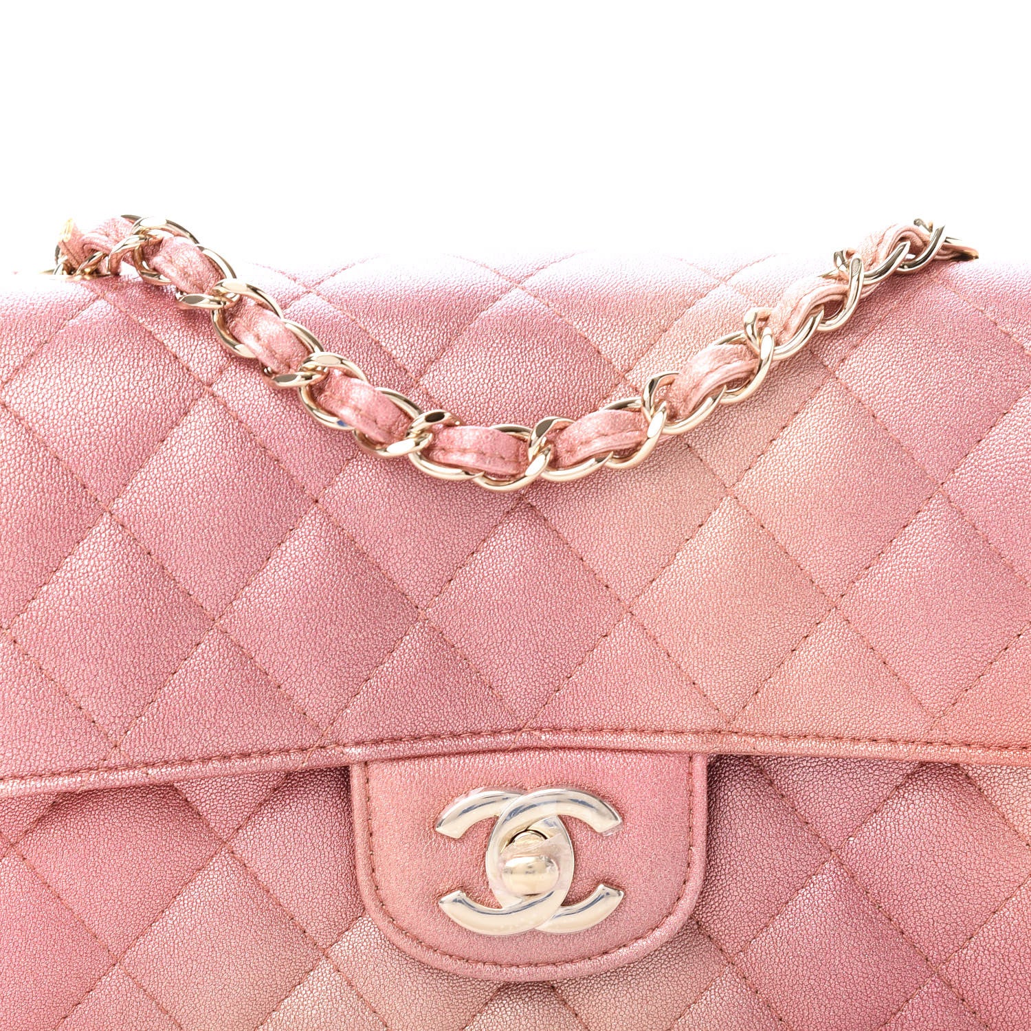 Chanel Metallic Lambskin Quilted Ombre Mini Rectangular Flap Pink 10 of 11