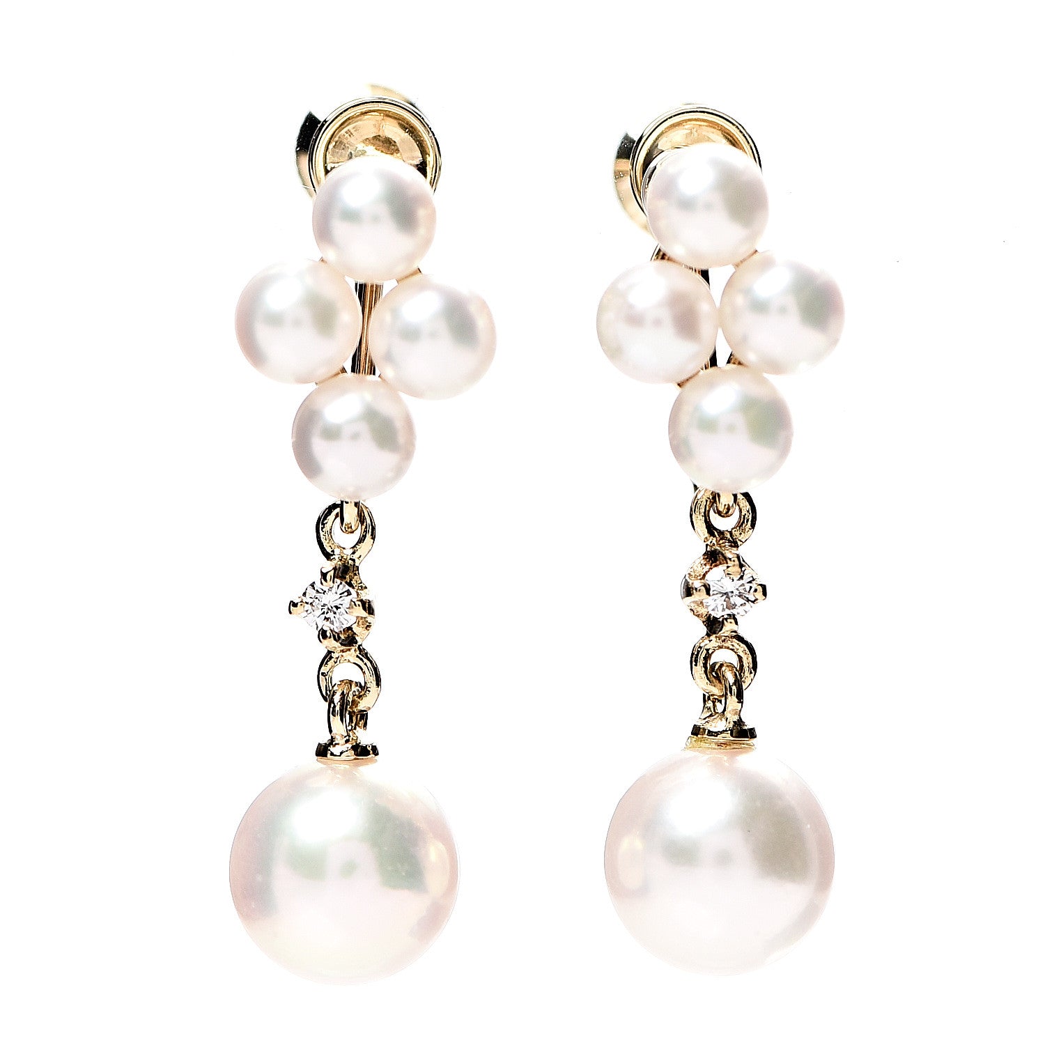 Mikimoto 18K Yellow Gold Diamond Akoya Pearl 3.5-6.5mm Drop Screw Back Earrings 1 of 4