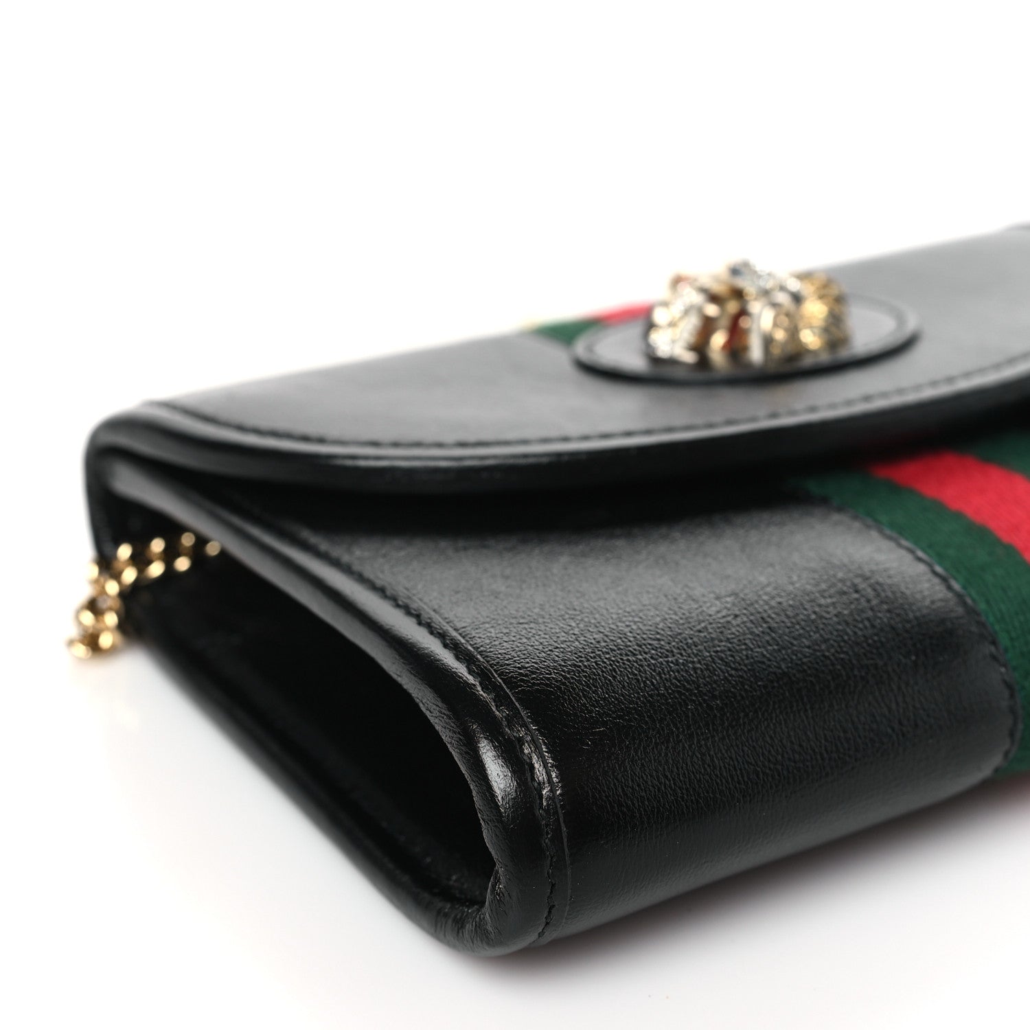 Gucci Textured Calfskin Web Mini Rajah Slim Flap Shoulder Bag Black 8 of 9