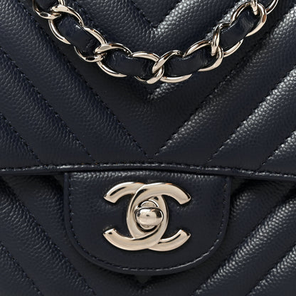 Chanel Caviar Chevron Quilted Mini Square Flap Blue 9 of 12