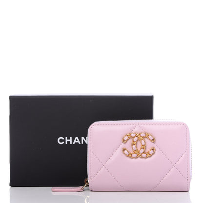 Chanel Lambskin Quilted Chanel 19 Zip Around Coin Purse Wallet Light Pink 8 of 8