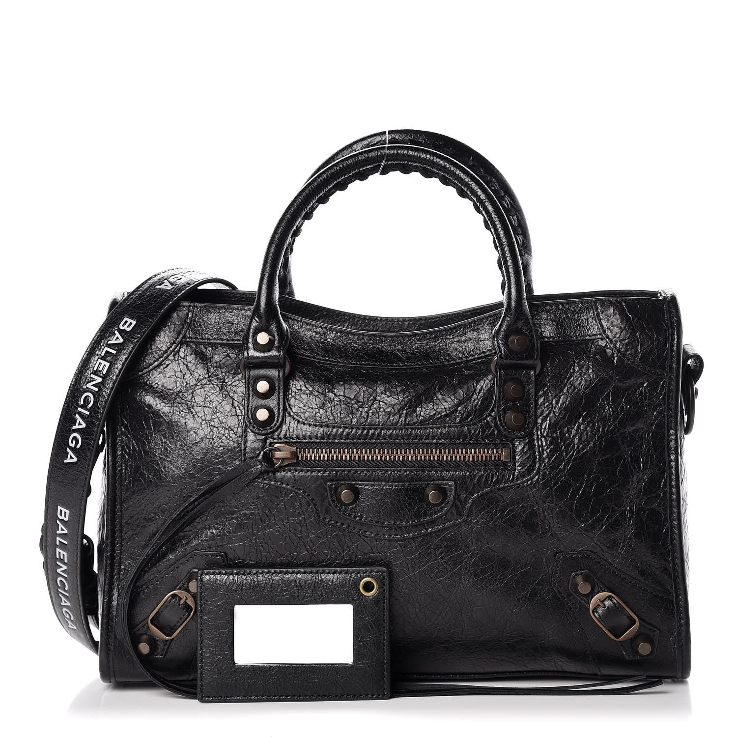 Balenciaga Agneau Classic Hardware S City Logo Strap Black White 1 of 7