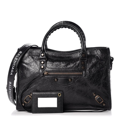 Balenciaga Agneau Classic Hardware S City Logo Strap Black White 1 of 7
