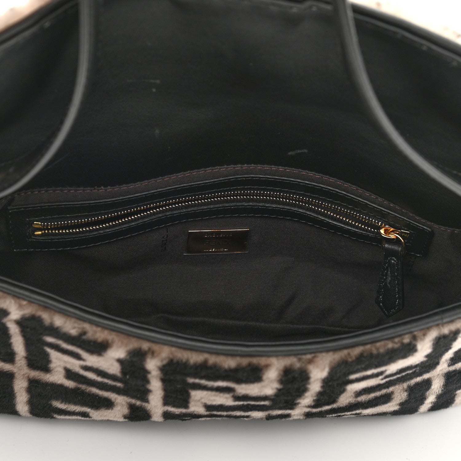 Fendi Shearling Vitello Dolce Macro FF 1974 Baguette White Ice Tortora Tobacco 5 of 11