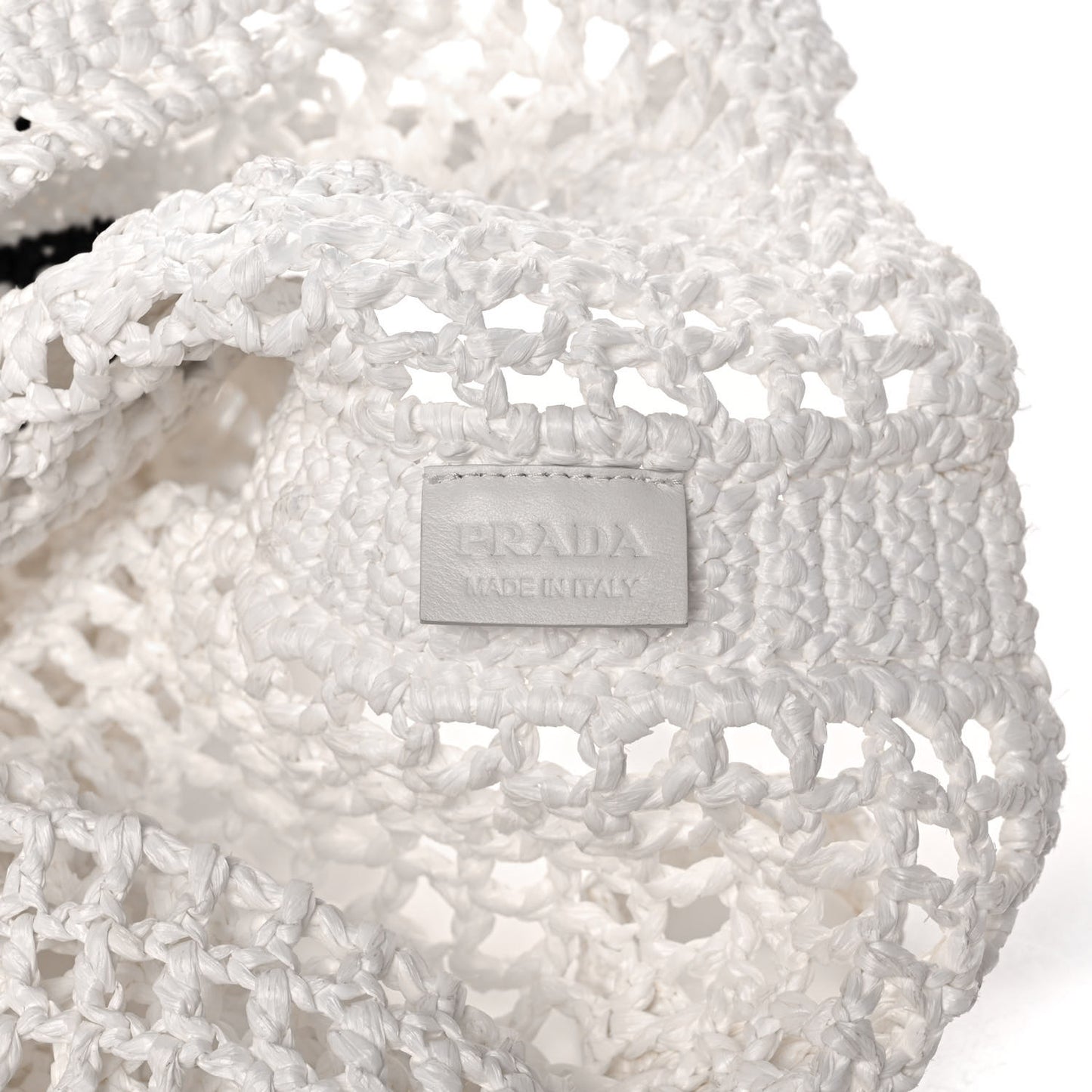Yarn Raffia Effect Crochet Logo Embroidered Tote Bag White