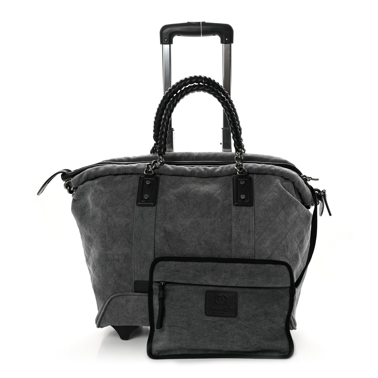 Washed Toile Calfskin Quilted Trolley Black