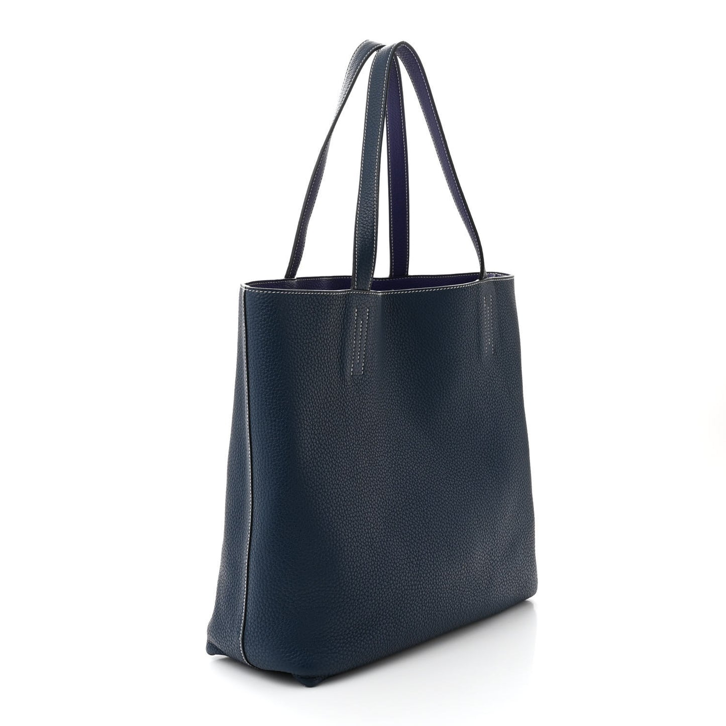 Taurillon Clemence Double Sens 36 Reversible Tote Iris Bleu De Malte