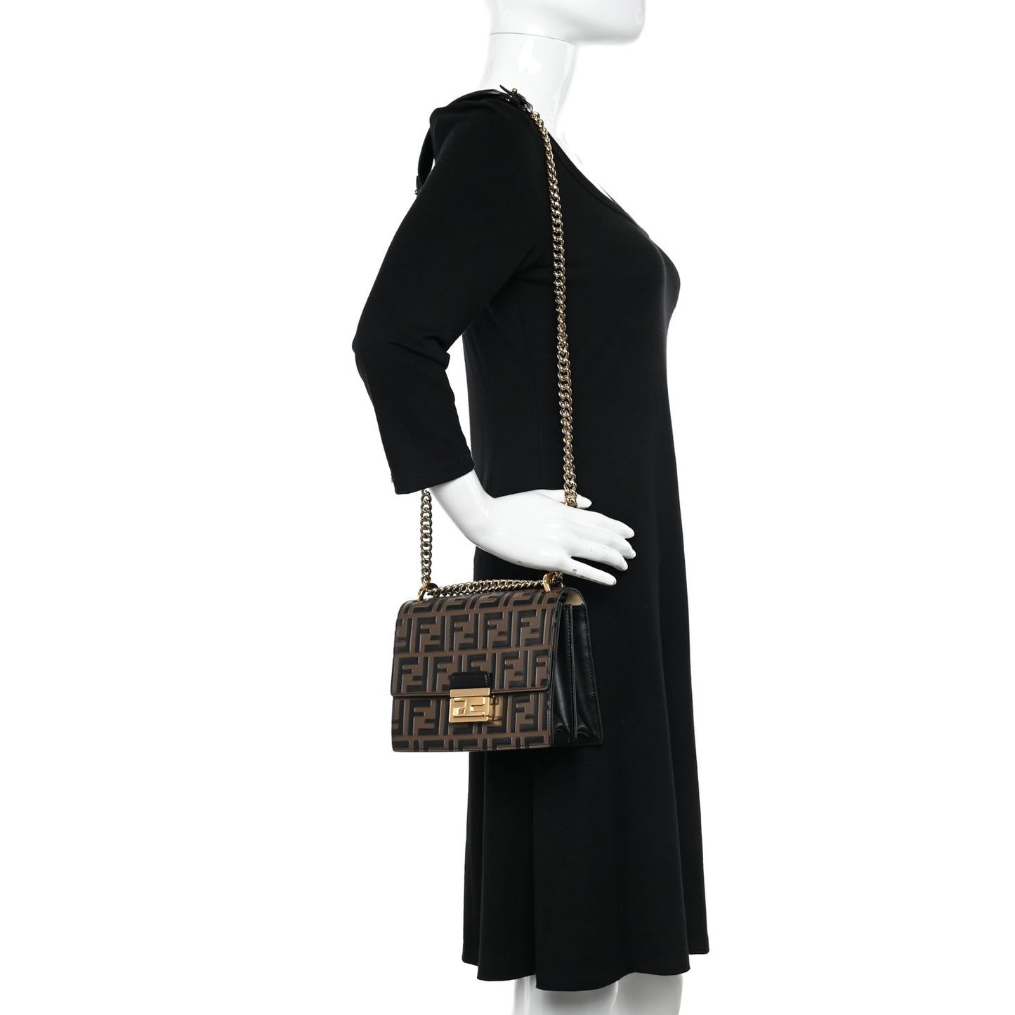 Vitello Liberty Bi-Color FF 1974 Embossed Small Kan U Shoulder Bag Maya Black