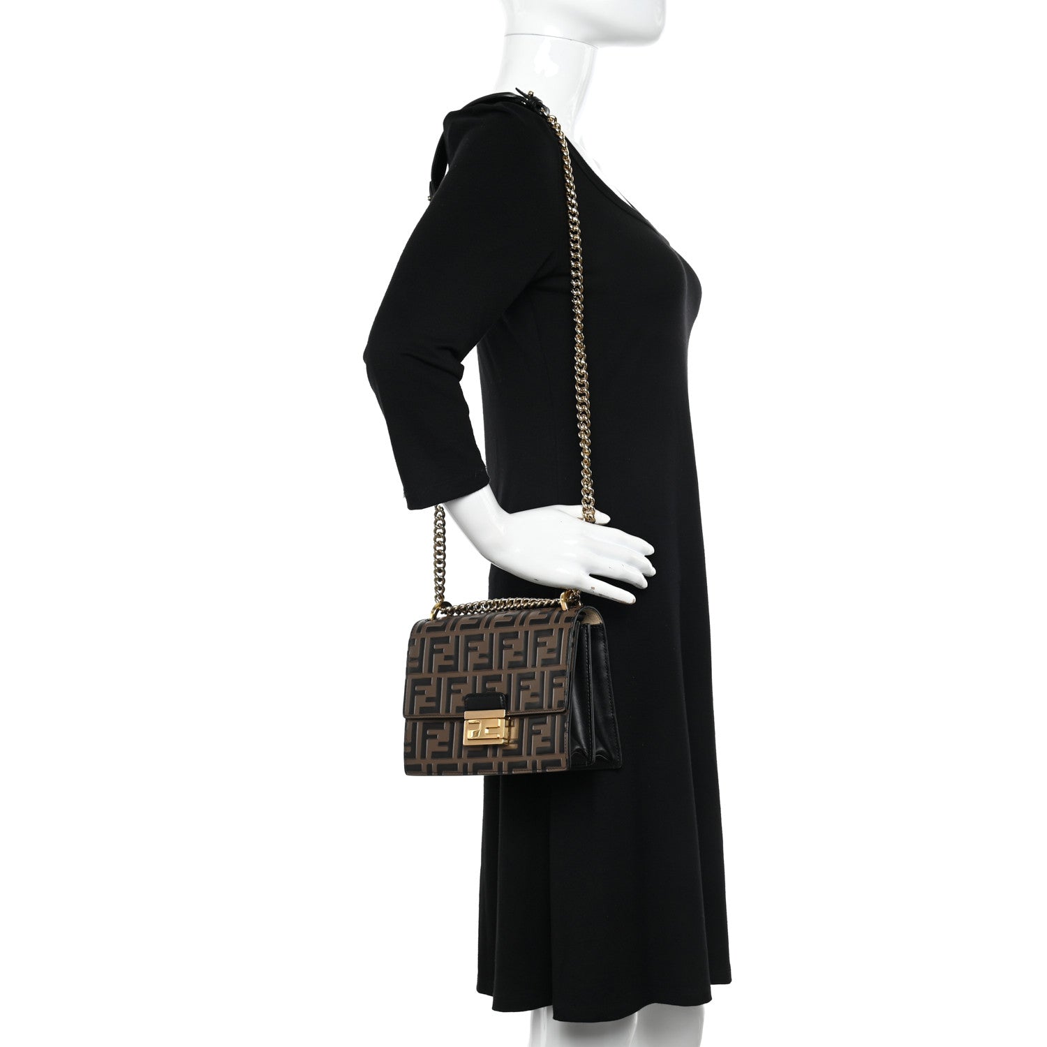 Fendi Vitello Liberty Bi-Color FF 1974 Embossed Small Kan U Shoulder Bag Maya Black 2 of 14