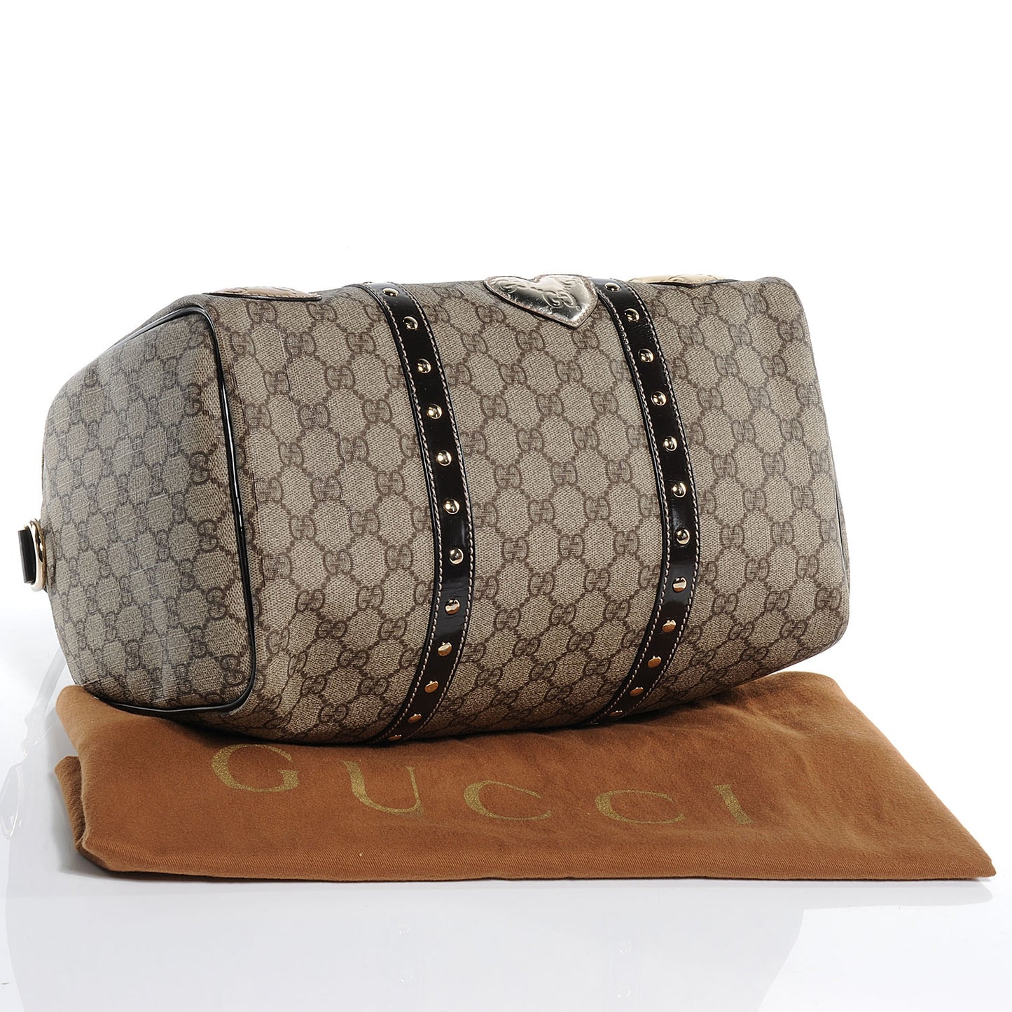 Monogram Guccissima Hearts Studded Medium Joy Boston Dark Brown