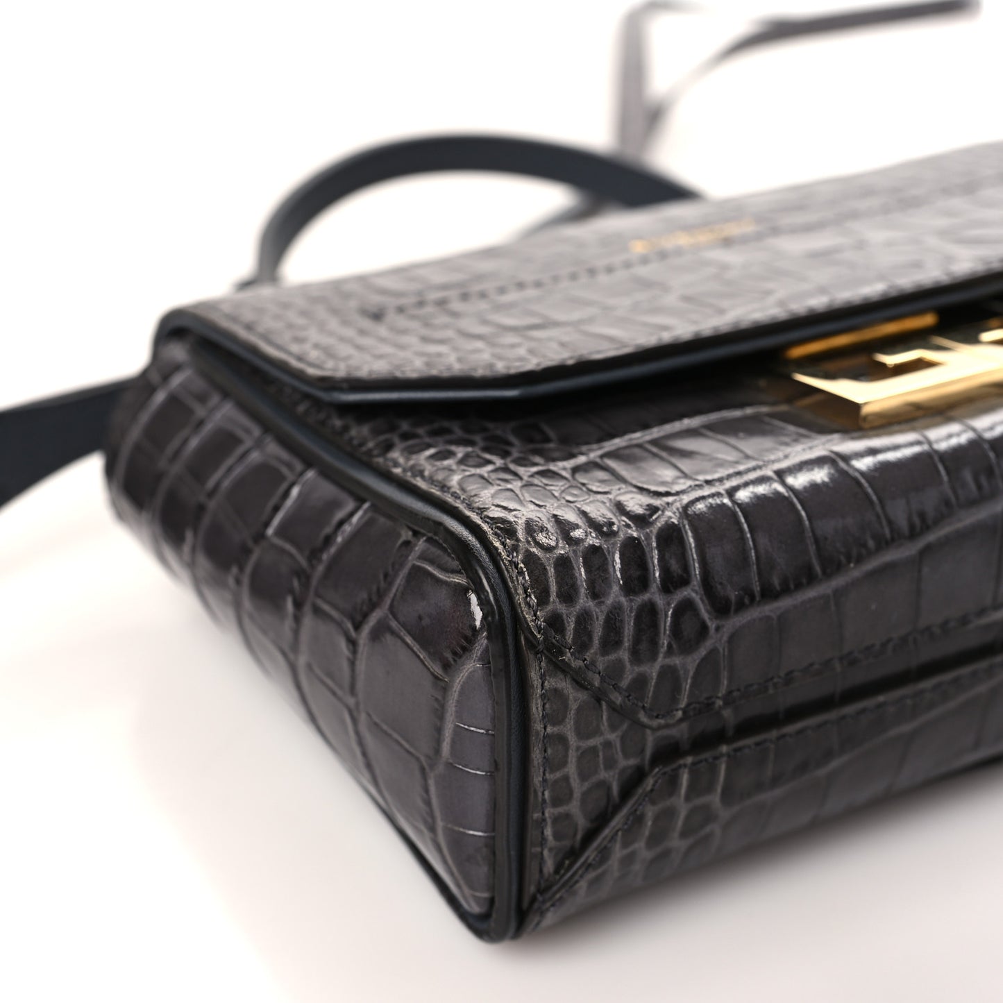 Calfskin Crocodile Embossed Mini Eden Top Handle Storm Grey